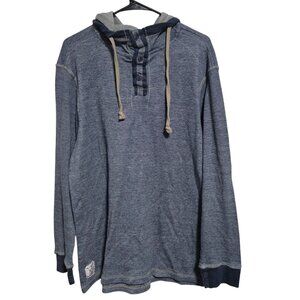 Blackjack Blue Henley Hoodie Mens Size 3X Drawstring Hood Long Sleeves Pullover